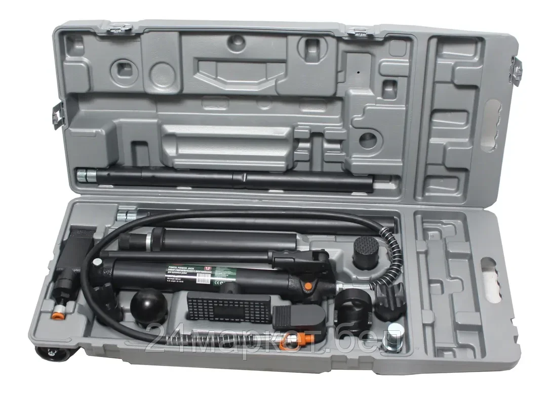 Цилиндр гидравлический 10т с насосом и комплектом надставок, набор для кузовных работ Rock FORCE RF-T71002L