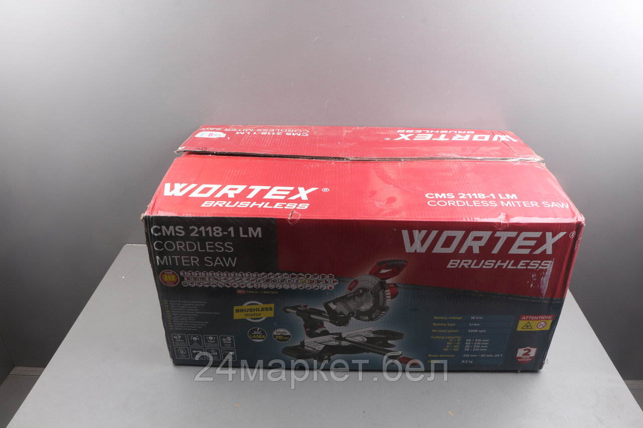 Аккум. торцовочная пила WORTEX CMS 2118-1 LM в кор. ALL1 XLT SOLO БЕСЩЕТ., 18 В, 210 мм, лазер уце