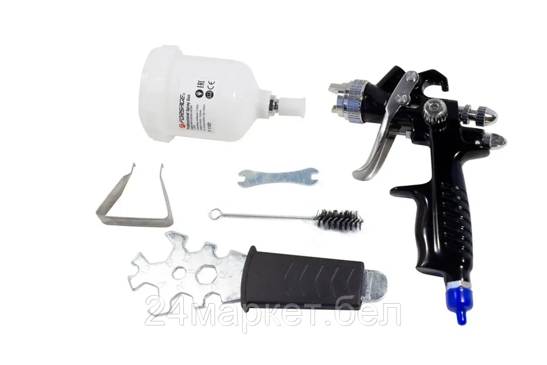 Краскораспылитель с верхним пластиковым бачком (100мл,1.0мм,2.0Bar,80-130л/мин) Forsage F-1101