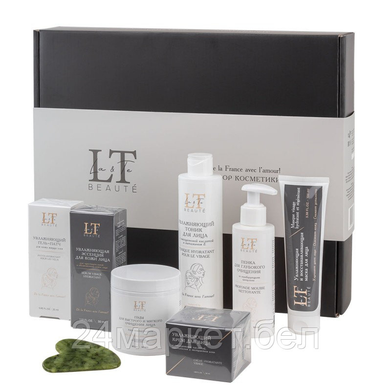 LT1 La and Te beaute Набор(Увл.эссенция,тоник.восст.маска,крем для лица,увл.патчи для кожи вокруг глаз,пенка для глуб.очищения со скраб. гранулами,пэды-60шт+скребок гуаша)