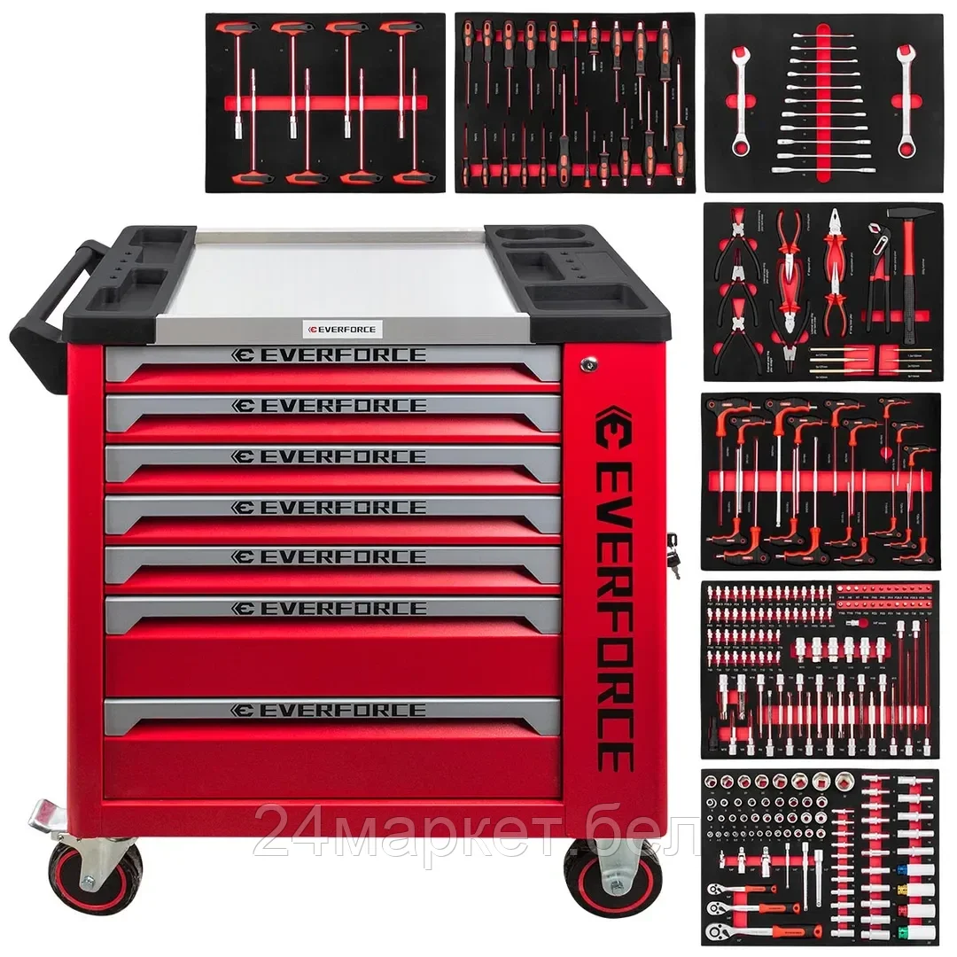 EF-55308 Набор ручных инструментов в стальной тележке (258пр.) EVERFORCE