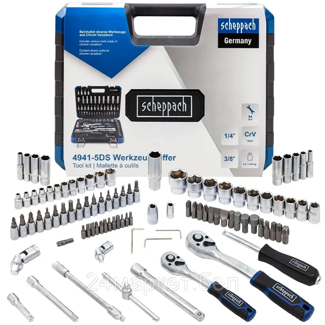 Sch-4941-5DS Scheppach Набор инструментов 1/4"  3/8", 94пр. (6-гран)
