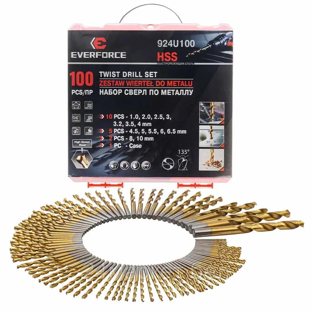 EF-924U100 EVERFORCE Сверла по металлу, набор 100пр.