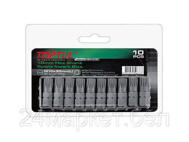 Насадка SPLINE M6 30mm 10шт блистер TOPTUL