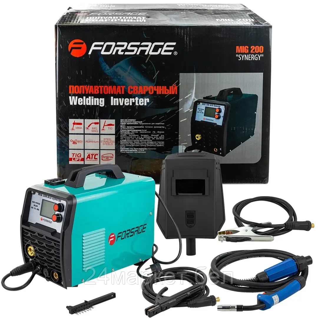 FORSAGE Сварочный аппарат MIG, MMA, TIG (220V, 5.8кВт,10-230А, электрод 1,6-4мм, проволока 0.8-1мм, к-т мощности 0.98, раб. цикл 60%, цифр. табло) Forsage F-MIG200