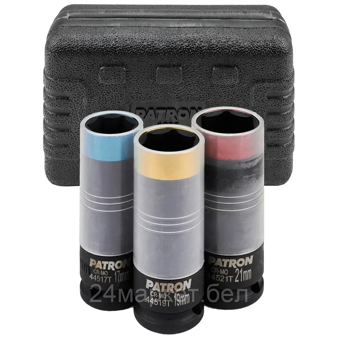P-4035 Набор головок ударных глубоких тонкостенных в защитном кожухе 3пр. 1/2"(6-гр.) PATRON