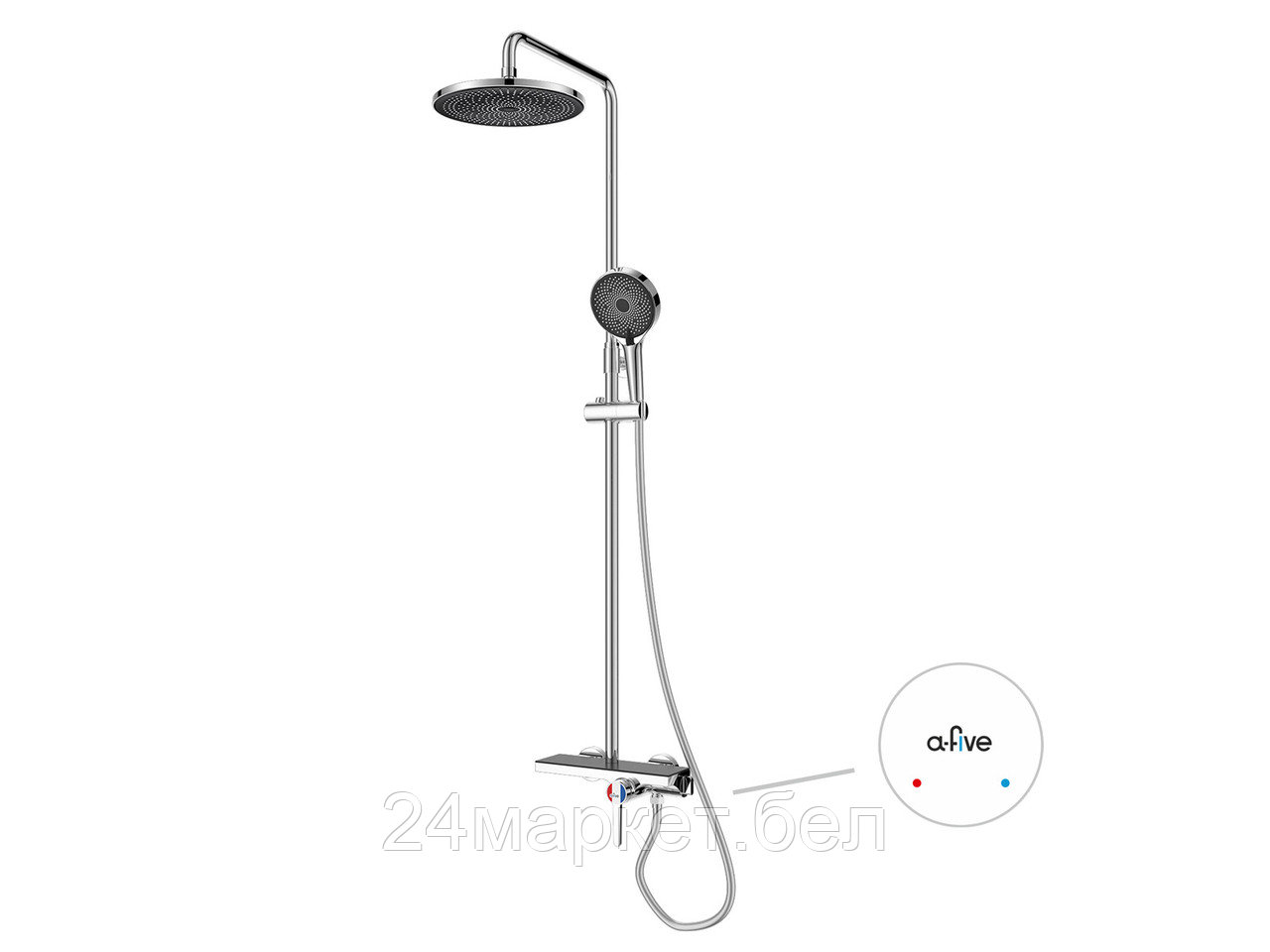 Душевая система (Lt) D35, серия Lotus хром, a-five (На стену, излив потайной в корпусе., Троп. душ: вынос 408 мм, диаметр 250 мм.) A5-0538