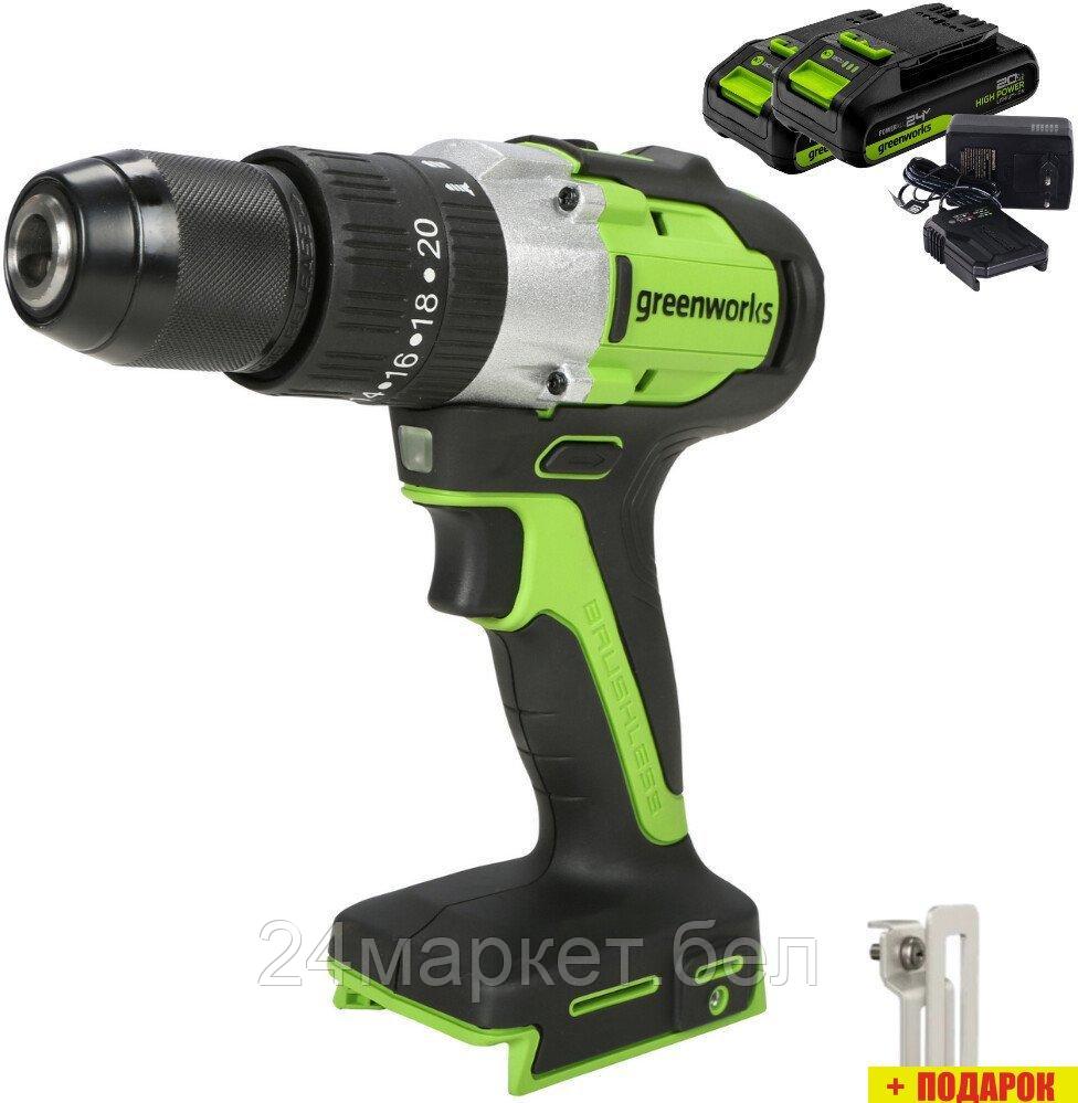 Ударная дрель-шуруповерт Greenworks GD24DD60 3704107CUC (с 2-мя АКБ)