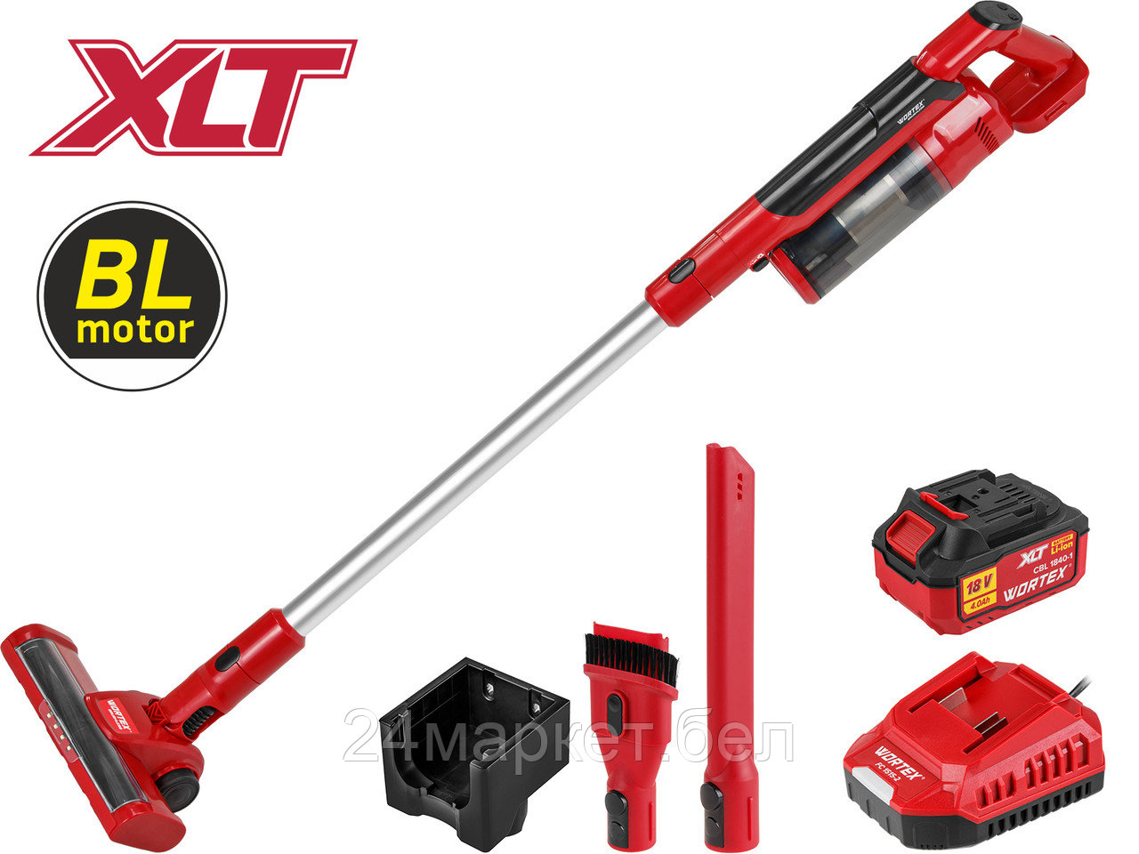 Аккум. пылесос WORTEX CVC 1825 в кор. ALL1 XLT SET БЕСЩЕТ.,  18 В, строительный, вертикальный