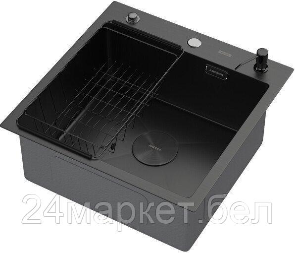 Кухонная мойка ARFEKA ECO AR мойка 500*500 POP-UP, коландер F, дозатор BLACK