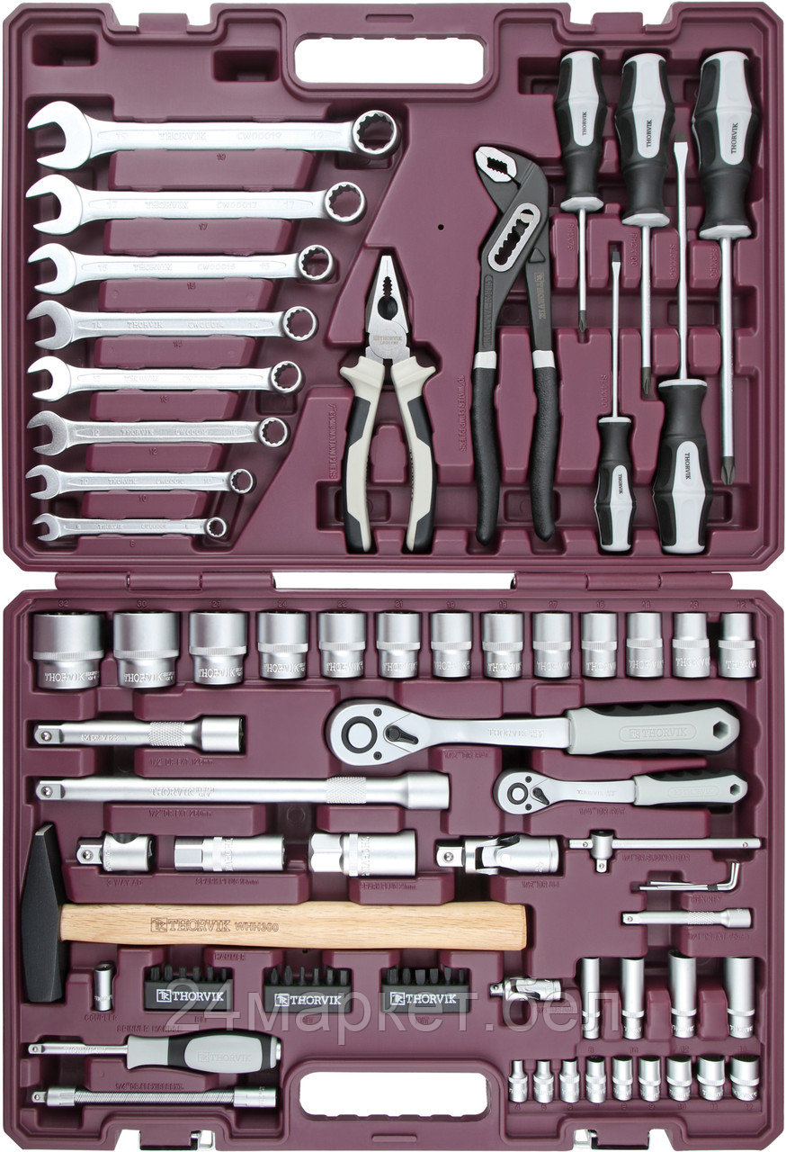 Thorvik TS077 TS077 Набор инструмента универсальный 1/4", 1/2"DR, 77 предметов