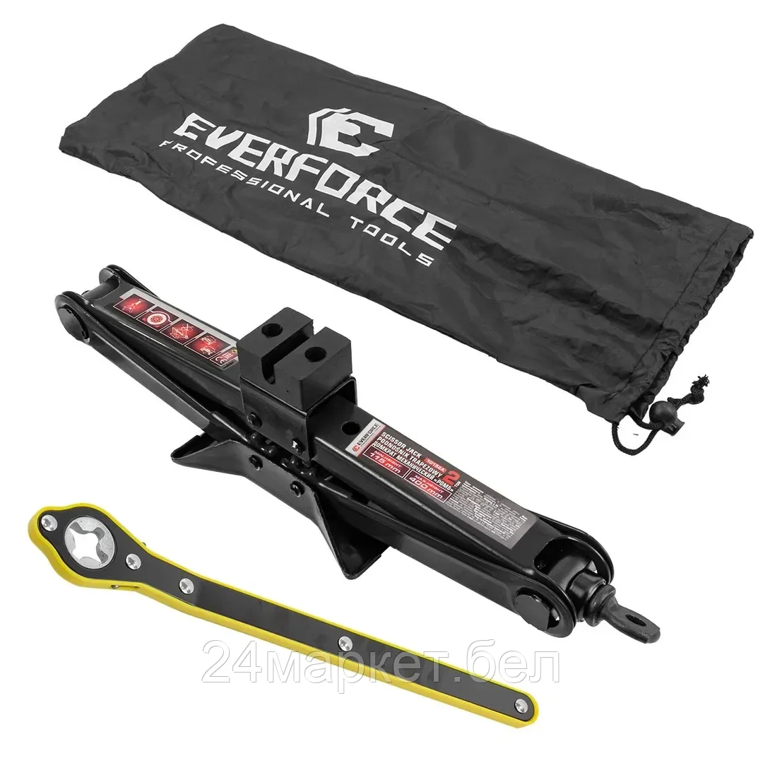 EF-10152A Домкрат механический ''ромб' 2т (hmin115мм, hmax 400мм, L-420мм) в водоотталкивающем чехле в комплекте с ключом трещоточным EVERFORCE