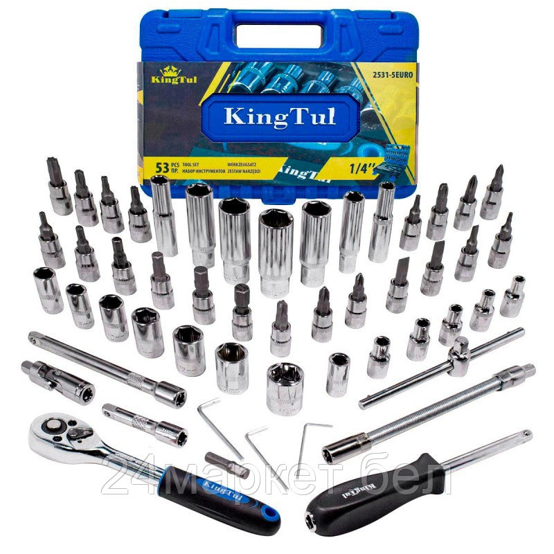 Набор инструмента 53пр. 1/4''(6-гран.)(4-14мм, головки глубокие 6-14мм) KINGTUL KT-2531-5 EURO