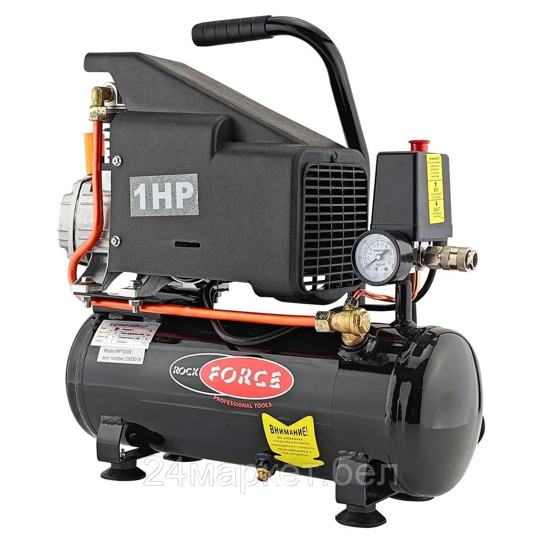 Компрессор поршневой масляный с прямым приводом (220В,1.1кВт,2850 об/мин,ресивер 9л,8бар,155л/м,93дБ) Rock FORCE RF-9L