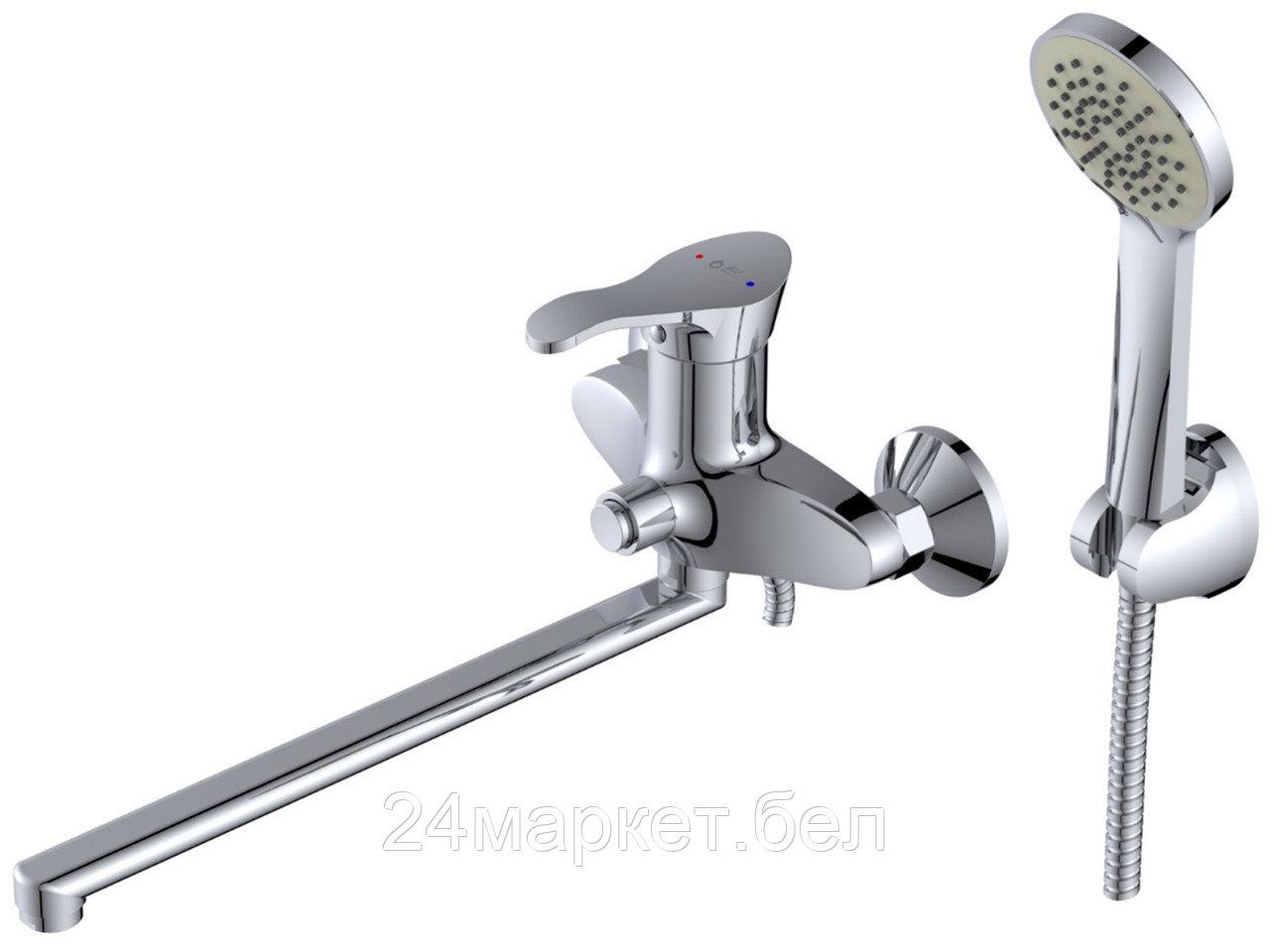 Смеситель для ванны (Lt) D40, серия JAS AV Engineering (Длинный L-излив, длина 323 мм, лейка и шланг в комплекте, поворотный) AVJAS7-A080-222