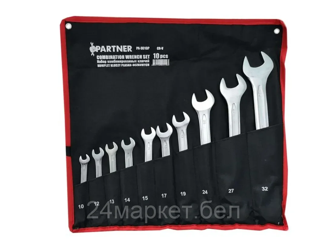 Partner Набор ключей комбинированных 10пр(10,12-15,17,19,24,27,32мм)на полотне Partner PA-3010P