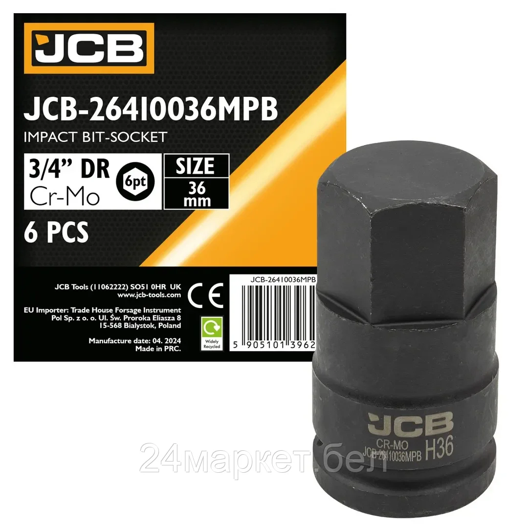 JCB-26410036MPB JCB Головка-бита ударная 6-гранная 3/4", 35мм