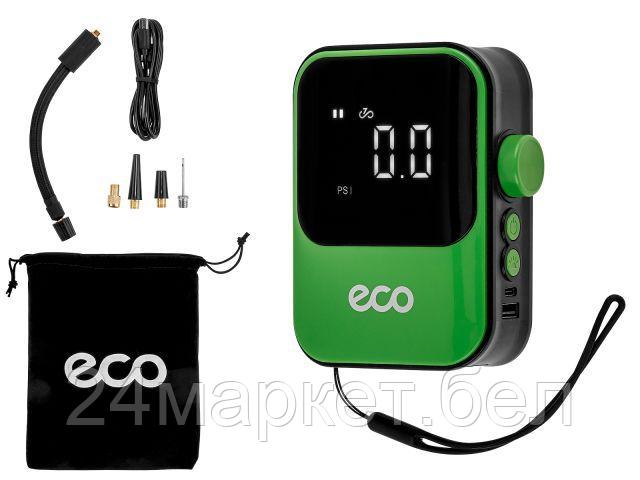 Компрессор автомобильный ECO AE-007 Comfort (7,4 В, 40 Вт, 18 л/мин, 4000 мА·ч, 10 Бар, LED дисплей, режим повербанка, фонарь, 4 насадки, сумка) EC3010-2