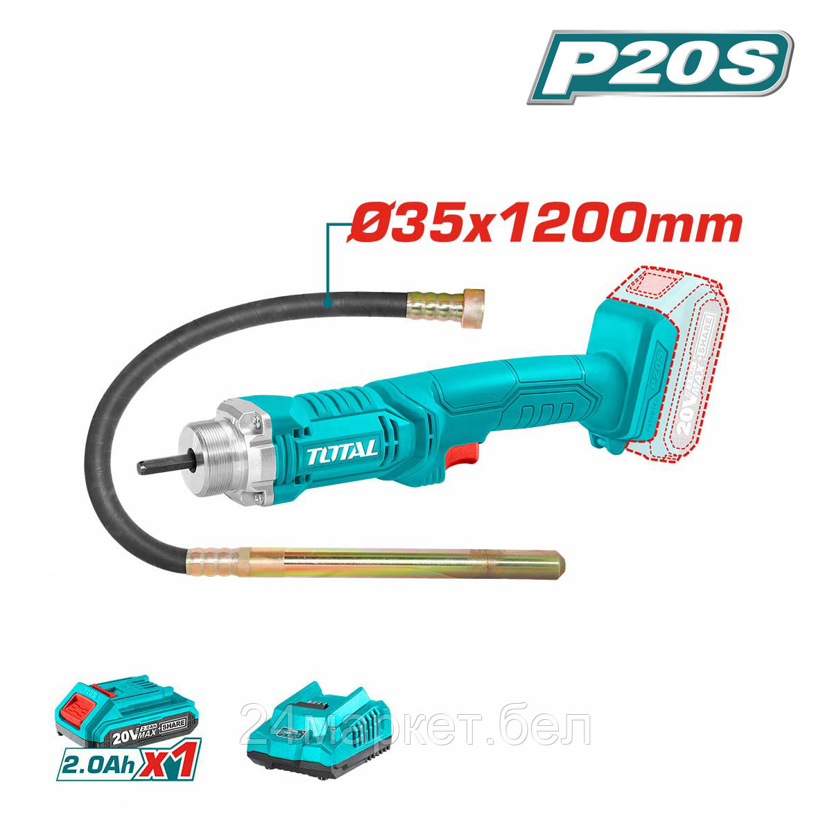 Вибратор глубинный Total TCVLI2023011 (с 1-им АКБ)