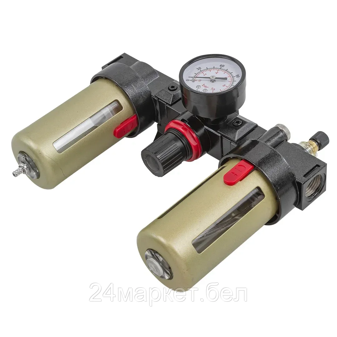 Блок подготовки воздуха с нижним расположением регулятора 1/4"(фильтр-регулятор+лубрикатор)(10Мк, 1400 л/мин, 0-10bar,раб. температура 5°-60°) FORCEKRAFT FK-BC2000