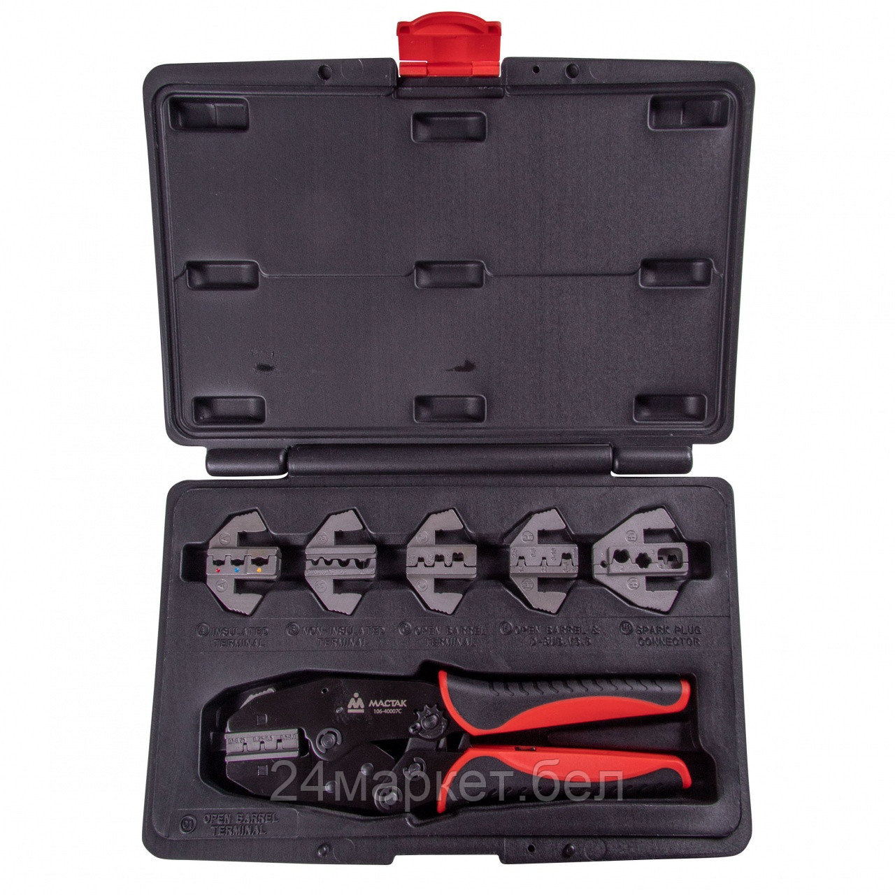 МАСТАК 106-40007C МАСТАК Кримпер храповичный для обжима изолированных наконечников, 7 предметов, кейс