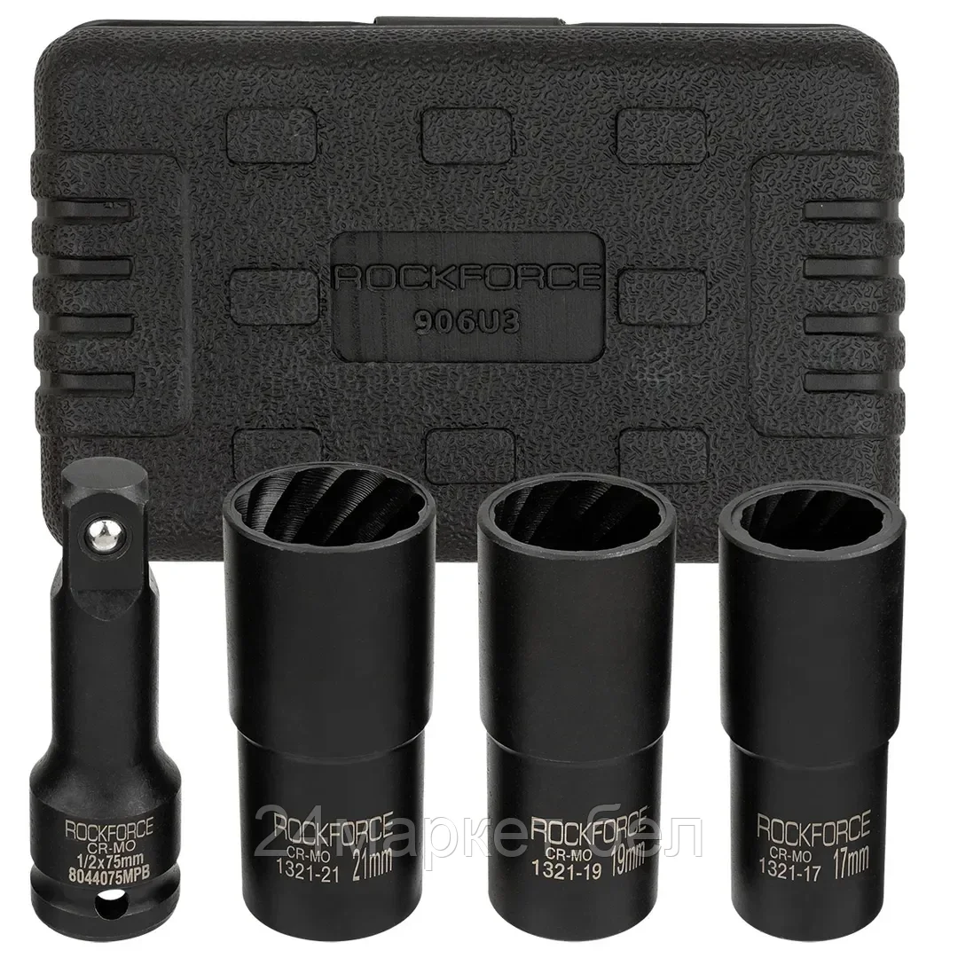 RF-906U3 Набор головок-экстракторов для поврежденных болтов и гаек 4пр. 1/2" RockFORCE
