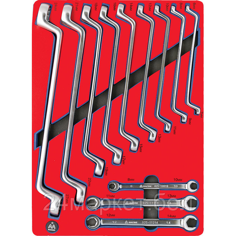 МАСТАК 5-23112 МАСТАК Набор накидных и разрезных ключей, зеркальная полировка, ложемент, 12 предметов