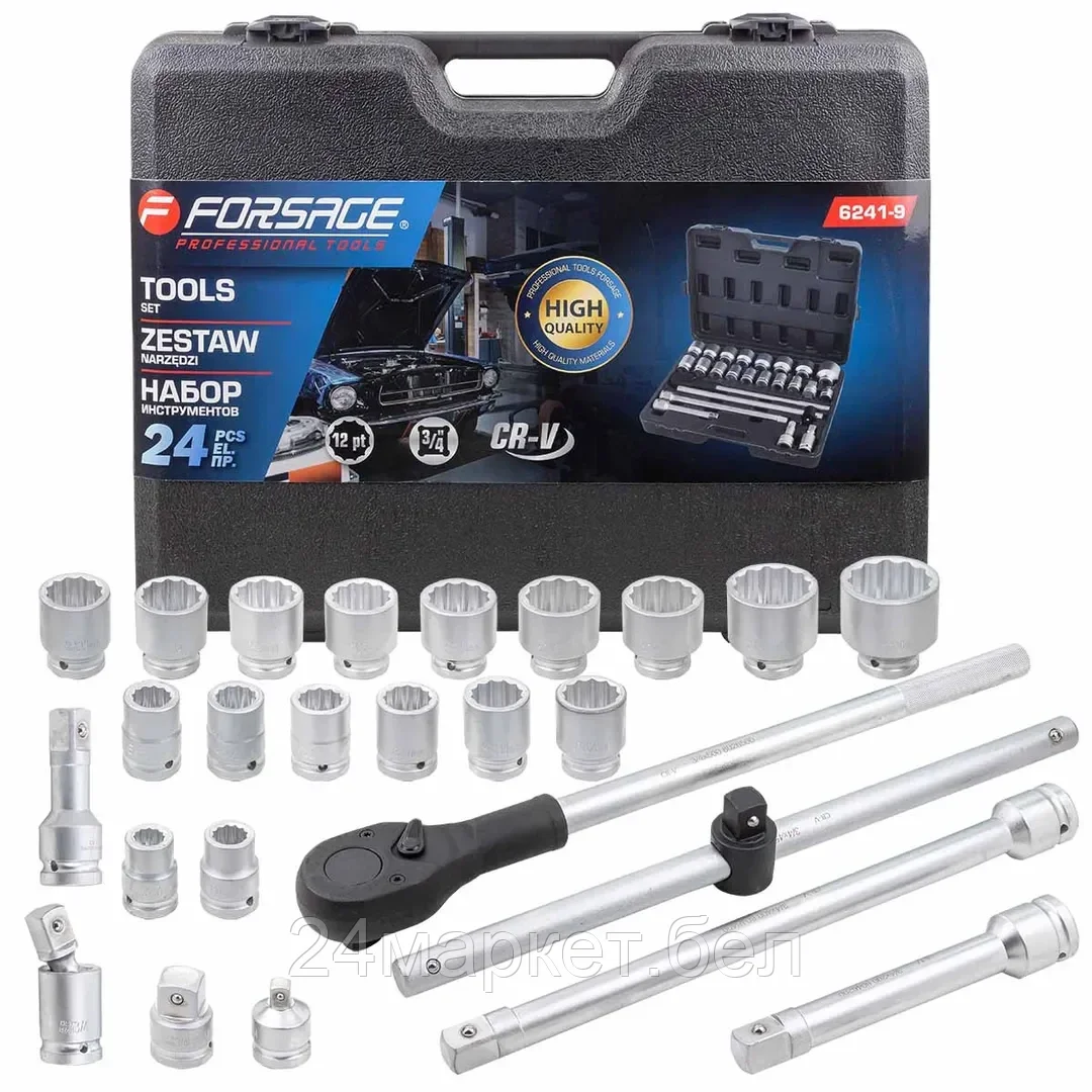 Набор торцевых головок FORSAGE 24 предмета 12 граней (6241-9)