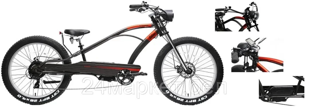 FORSAGE Электро-чоппер Falcon(40км\ч;40км на заряде.48V\500W;10,4Ah 48V;тормоза-Тектро;7 скор,Shimano tourney;Обод-26”х100мм алюм;покр-CST,26”х4”) Forsage FEB50026001