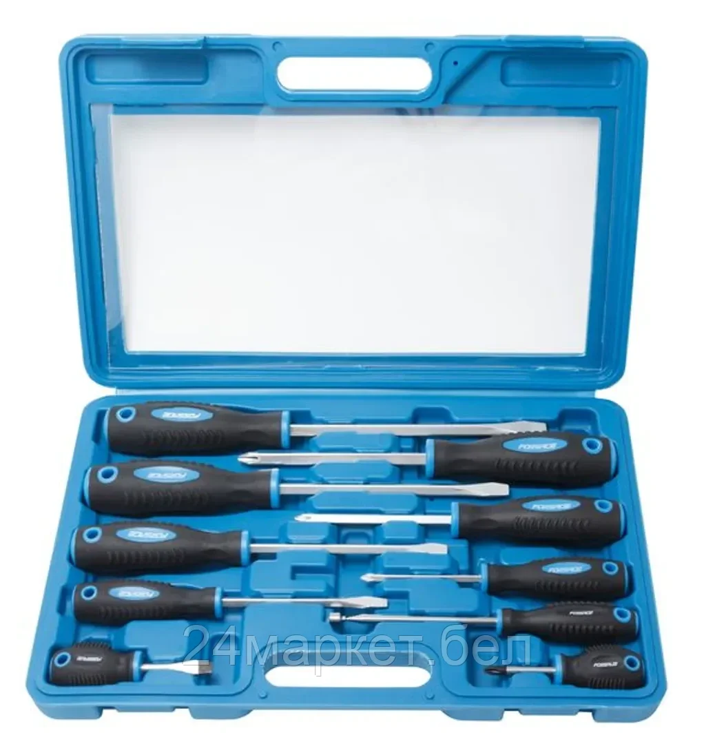 FORSAGE Набор отверток магнитных "Profi",10пр.(SL:5.5х100,6.5х125,8.0х150,9.5х175,6.5х38мм; PH:1х75,2х38,2х100,3х125мм+магнит телескоп190-550мм)в кейсе Forsage F-7010A