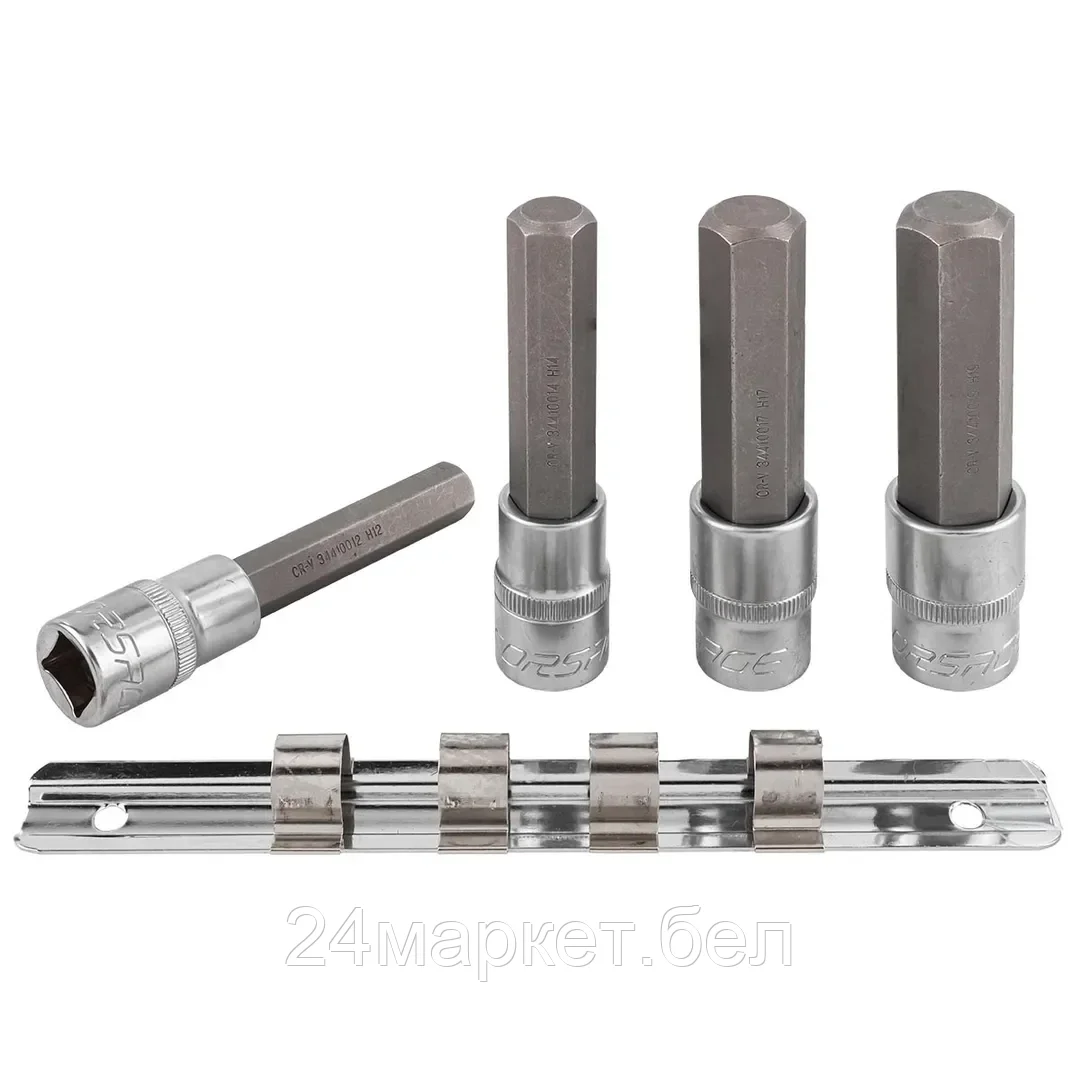 FORSAGE Набор головок-бит Hex 6-гранных, 4 пр. (Н12,Н14,Н17,Н19мм; L-100мм) 1/2", на планке Forsage F-40917L
