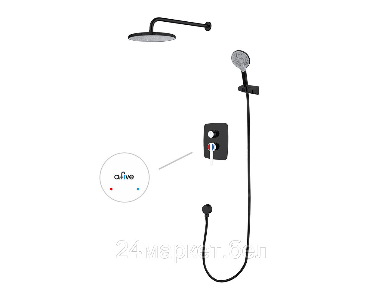 Душевая система (Lt) D35, серия Rose черный + белый, a-five (Встраиваемый, Излива нет, 1000 - 1200 мм.) A5-0857
