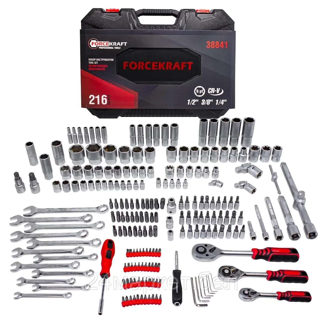 ForceKraft Набор инструментов 216пр.1/4''3/8''1/2''(6гр.)(4-32мм) FORCEKRAFT FK-38841