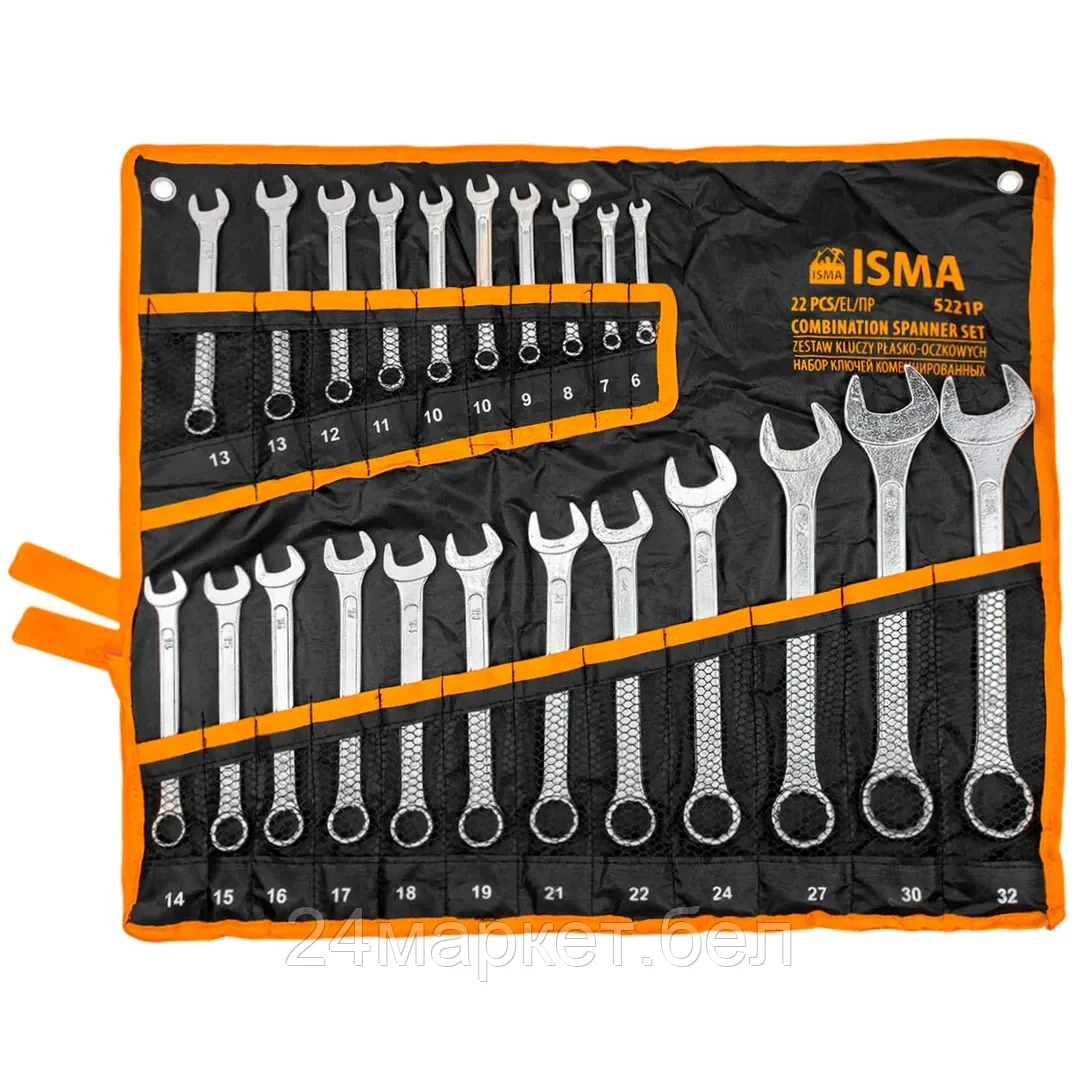 ISMA-5221P Набор ключей комбинированных 22пр. ISMA