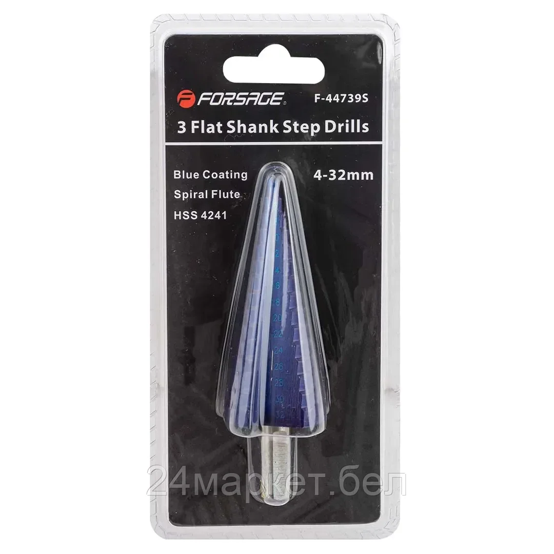 Сверло ступенчатое спиральное HSS(4-32мм)в блистере Forsage F-44739S