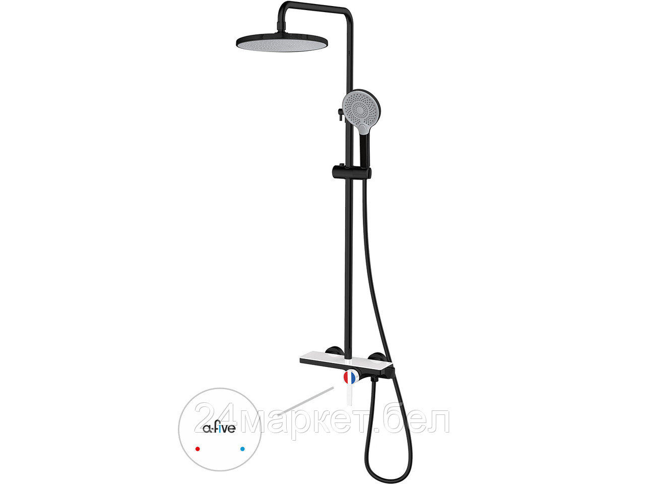 Душевая система (Lt) D35, серия Rose черный + белый, a-five (На стену, Излива нет, Троп. душ: вынос 408 мм, диаметр 250 мм.) A5-0840