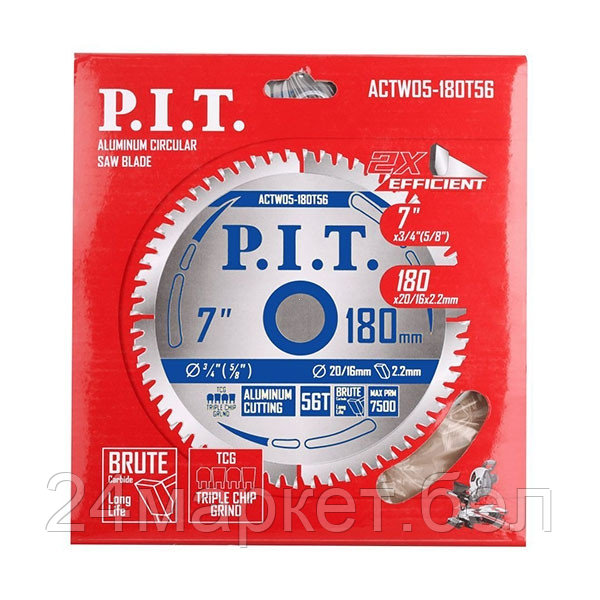 Диск пильный по алюминию P.I.T. 180x20/16x1,6 мм 56T (ACTW05-180T56)