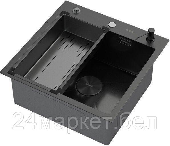 Кухонная мойка ARFEKA Eco AR мойка 500*500 POP-UP, коландер G, дозатор BLACK DECOR VOLCANIC ROCK