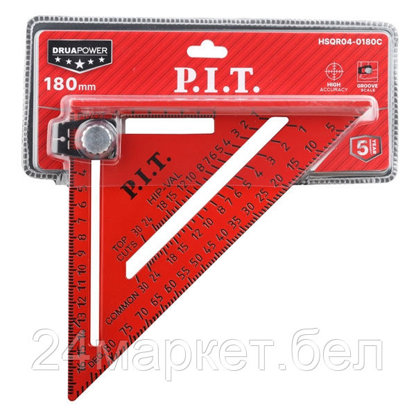 Угольник Свенсона метрический плотницкий с разметочным маркером P.I.T. DRUA HSQR04-0180C (180 мм)