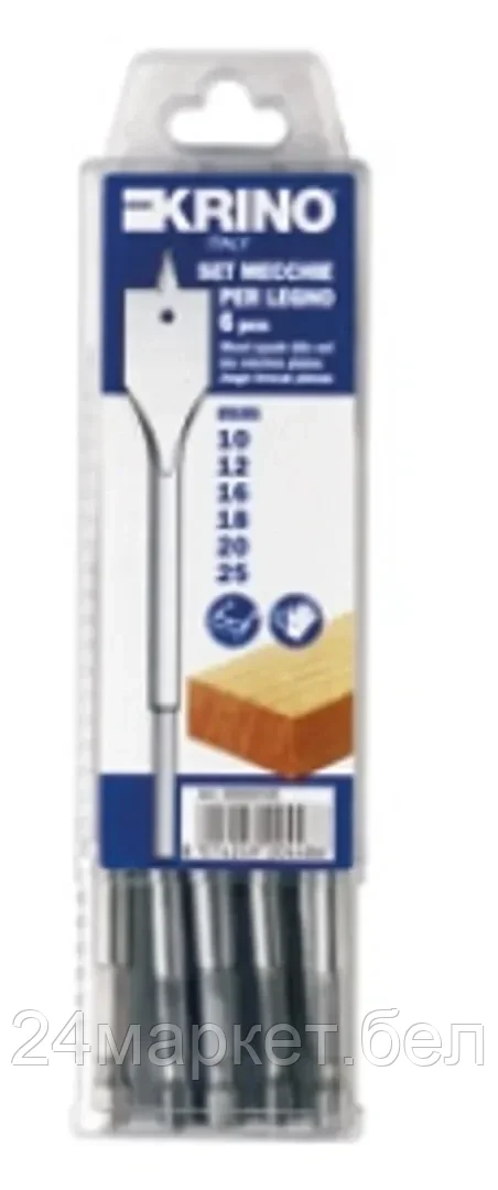 Сверла по дереву перьевые 10-25мм 1/4" HRС 50, набор 6пр. Krino 5055100