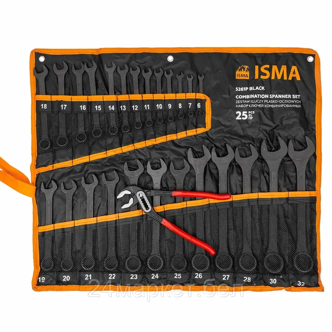 ISMA-5261P+1 BLACK Набор ключей комбинированных и рожковых 25пр. ISMA