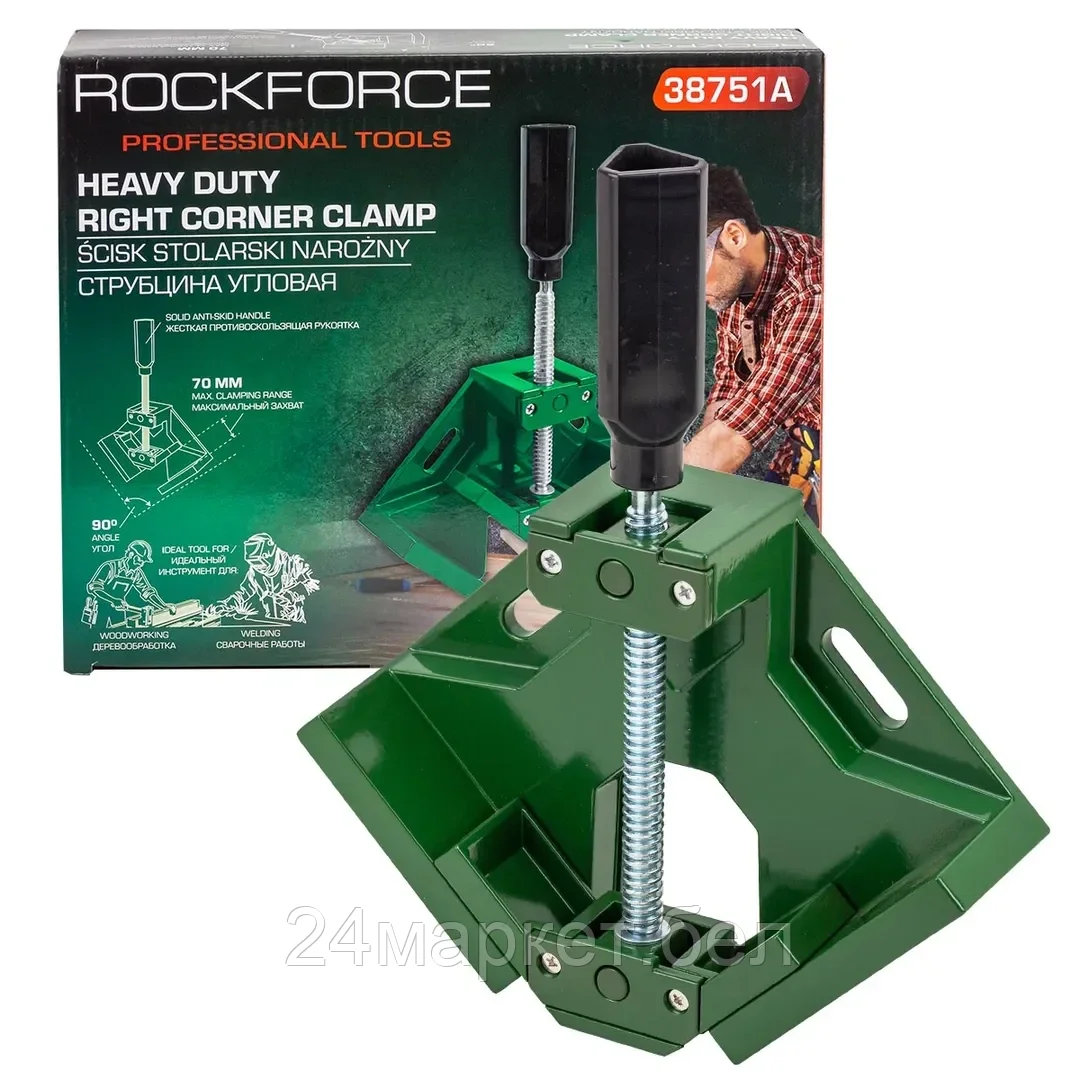 Струбцина винтовая угловая (1 зажим, max захват-70мм) Rock FORCE RF-38751A
