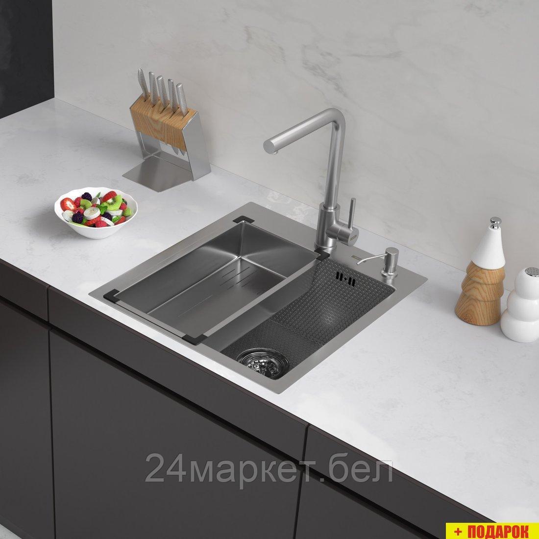 Кухонная мойка ARFEKA Eco AR мойка 450*500, коландер G, дозатор Satin Decor