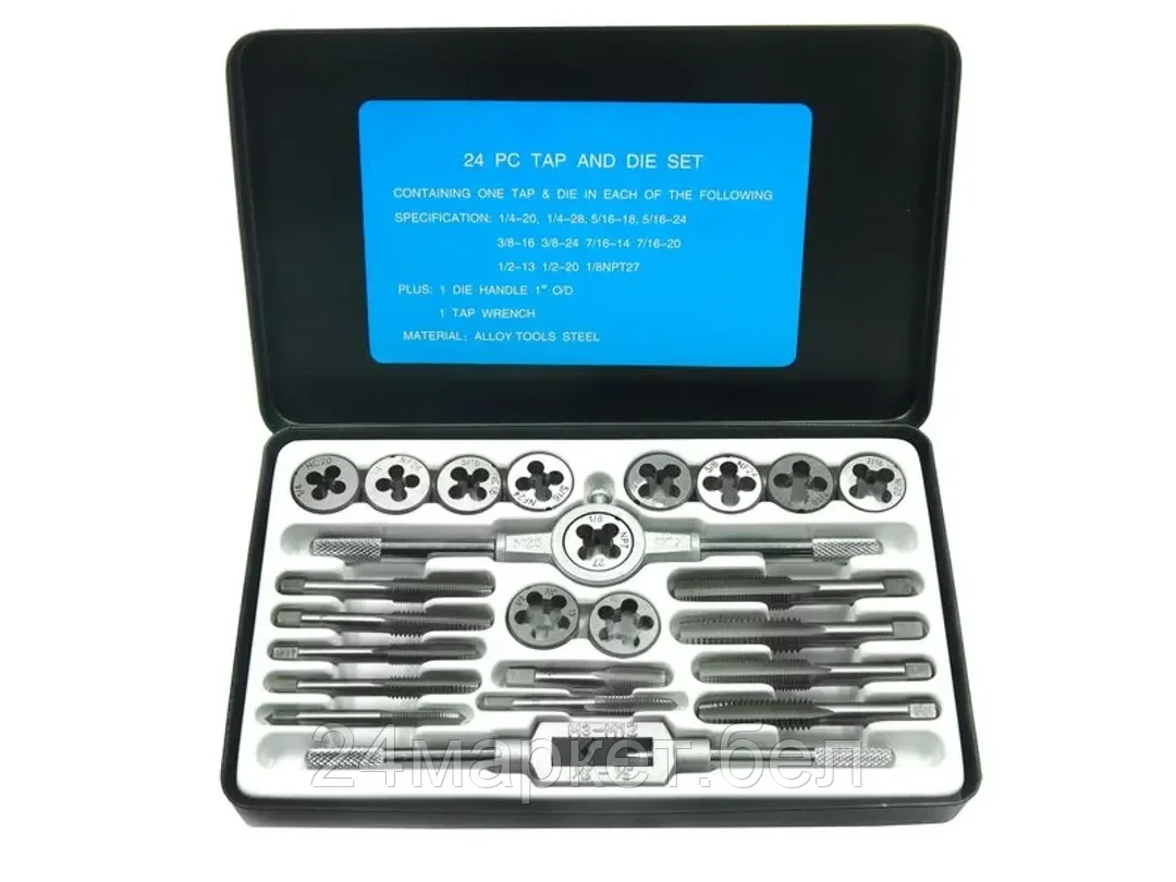 FORSAGE Набор метчиков и плашек 24пр. (дюйм) в метал.кейсе Forsage F-M024-2