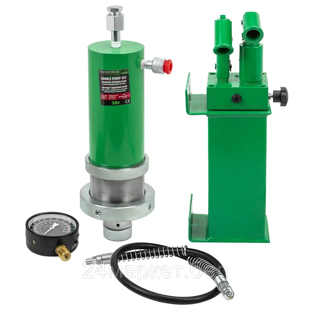 RF-0100-3Q RockFORCE Цилиндр гидравлический для пресса в комплекте со станцией гидравлической и манометром, 30т