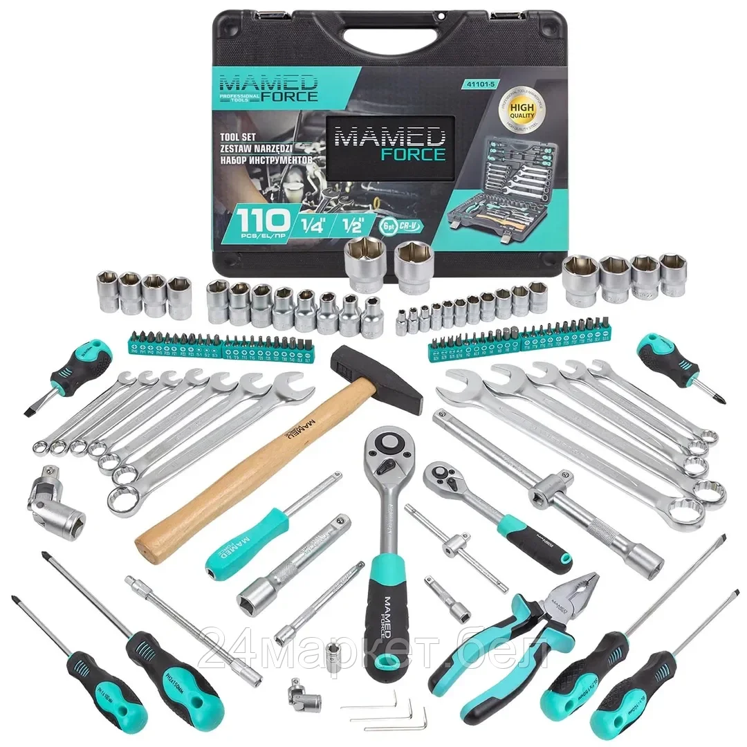 MF-41101-5 MAMEDFORCE Набор инструментов 110пр.1/4''&1/2''(6-гран)(5-32мм)