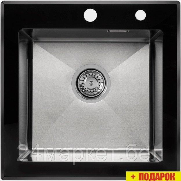 Кухонная мойка ARFEKA ECO AR 500*500 GS BLACK GLASS + SATIN