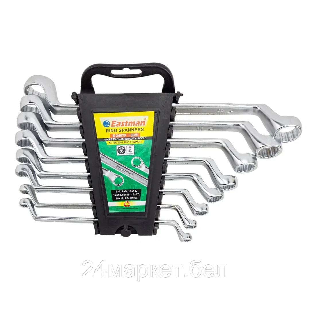 E-2407P-N8 Ключи накидные отогнутые, набор 8 предметов ( 6х7, 8х9, 10х11, 12х13, 14х15, 16х17, 18х19, 20х22 мм) Stab