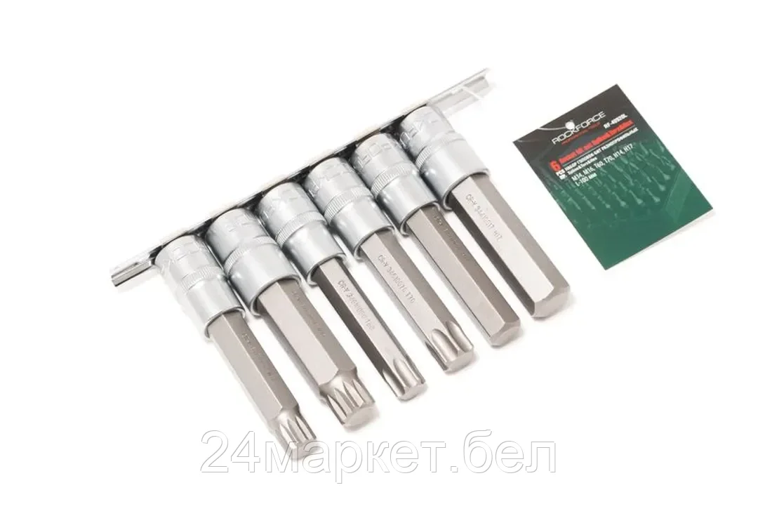 Rock FORCE Набор головок-бит разнопрофильных Spline&Torx&Hex, 6 пр. (М14,М16,Т60,Т70,Н14,Н17мм; L-100мм), на планке Rock FORCE RF-40920L