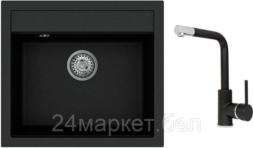 Кухонная мойка Aquasanita Quadro SQQ100 + Forte 5553 (черный металлик 601)